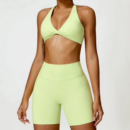 One-Shoulder Top and High-Waisted Shorts Fitness Set