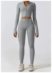 Fitness Set with Cut-Out Top and High-Waisted Leggings