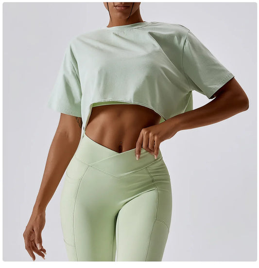 Loose Fit Short Sleeve Cropped Fitness Top
