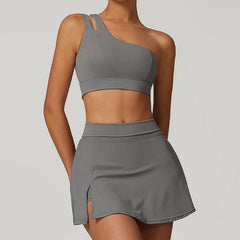 One-Shoulder Fitness Set with Skort