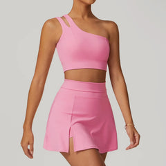 One-Shoulder Fitness Set with Skort
