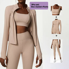 Women's Activewear Set with Top, Leggings and Jacket