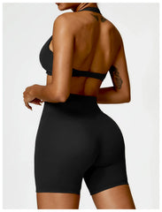 One-Shoulder Top and High-Waisted Shorts Fitness Set