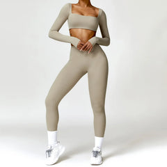 Fitness Set with Long Sleeve Top and Leggings