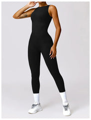 Long Athletic Jumpsuit with Open Back and Straps