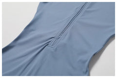 Short-Sleeve Zip-Front Fitness Jumpsuit