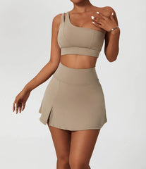 One-Shoulder Fitness Set with Skort