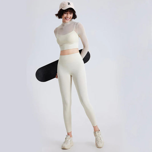Long Sleeve Tulle Cut-Out Fitness Set