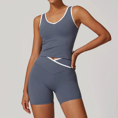 Fitness Set with Racerback Top and Shorts or Flared Trousers