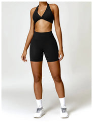 One-Shoulder Top and High-Waisted Shorts Fitness Set