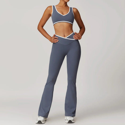 Fitness Set with Racerback Top and Shorts or Flared Trousers