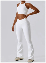 High-Waisted V-Neck Flared Fitness Trousers