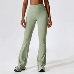 High-Waisted Flared Fitness Trousers with Strategic Cut-Out
