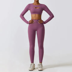 Fitness Set with Cut-Out Top and High-Waisted Leggings