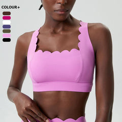 Wavy Trim Fitness Top with Cross Back Straps
