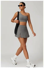One-Shoulder Fitness Set with Skort