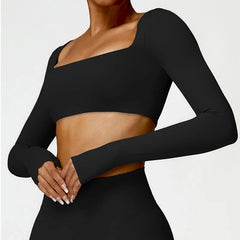 Women's Long Sleeve Cropped Top with Straight Neckline