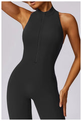 High-Neck Fitness Jumpsuit with Open Back