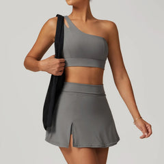 One-Shoulder Fitness Set with Skort