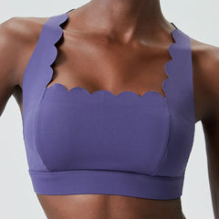 Wavy Trim Fitness Top with Cross Back Straps