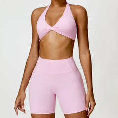 One-Shoulder Top and High-Waisted Shorts Fitness Set