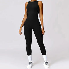 Long Athletic Jumpsuit with Open Back and Straps