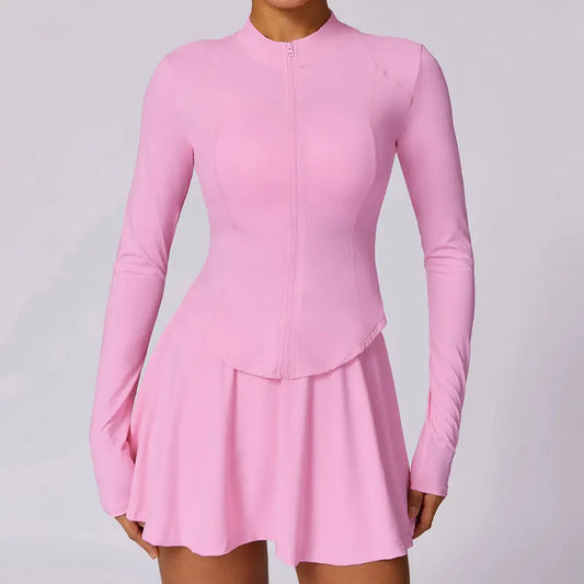 Long Sleeve Fitness Dress with Flared Skirt