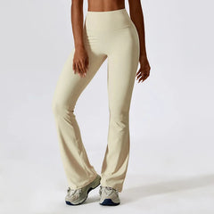 High-Waisted Flared Fitness Trousers with Strategic Cut-Out