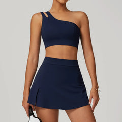 One-Shoulder Fitness Set with Skort