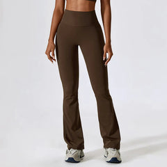 High-Waisted Flared Fitness Trousers with Strategic Cut-Out