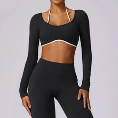 Long Sleeve Fitness Top with Front Cut-Out and Open Back