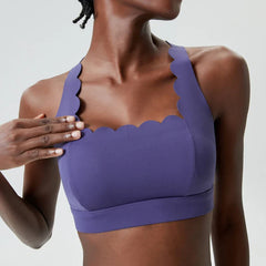 Wavy Trim Fitness Top with Cross Back Straps