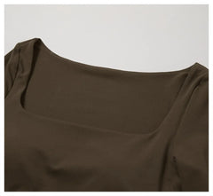 Long Sleeve Cropped Fitness Top with Square Neck