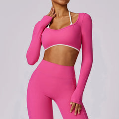Long Sleeve Fitness Top with Front Cut-Out and Open Back