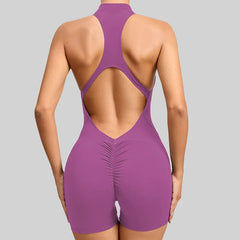 Short Fitness Jumpsuit with Back Cut-Outs