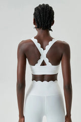 Wavy Trim Fitness Top with Cross Back Straps