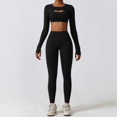 Fitness Set with Cut-Out Top and High-Waisted Leggings