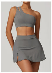 One-Shoulder Fitness Set with Skort