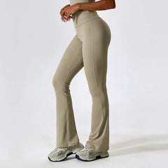 High-Waisted Flared Fitness Trousers with Strategic Cut-Out
