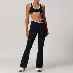 Fitness Set with Racerback Top and Shorts or Flared Trousers