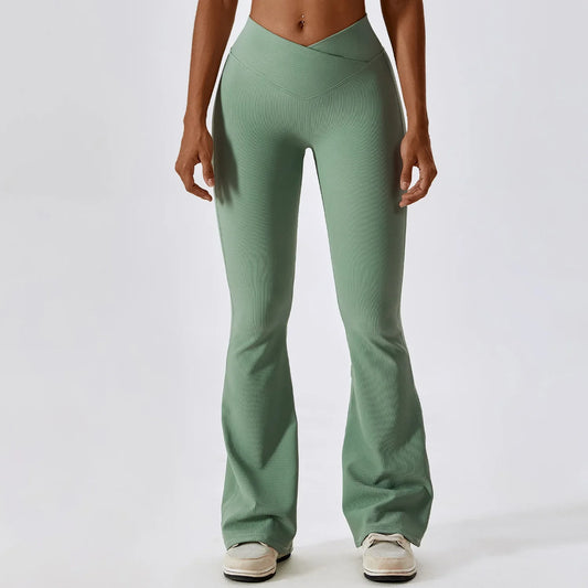 High-Waisted V-Neck Flared Fitness Trousers
