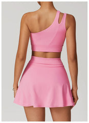 One-Shoulder Fitness Set with Skort