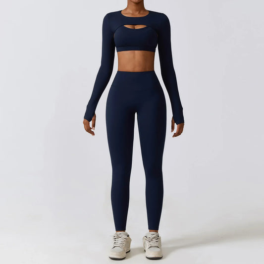 Fitness Set with Cut-Out Top and High-Waisted Leggings