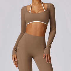 Long Sleeve Fitness Top with Front Cut-Out and Open Back