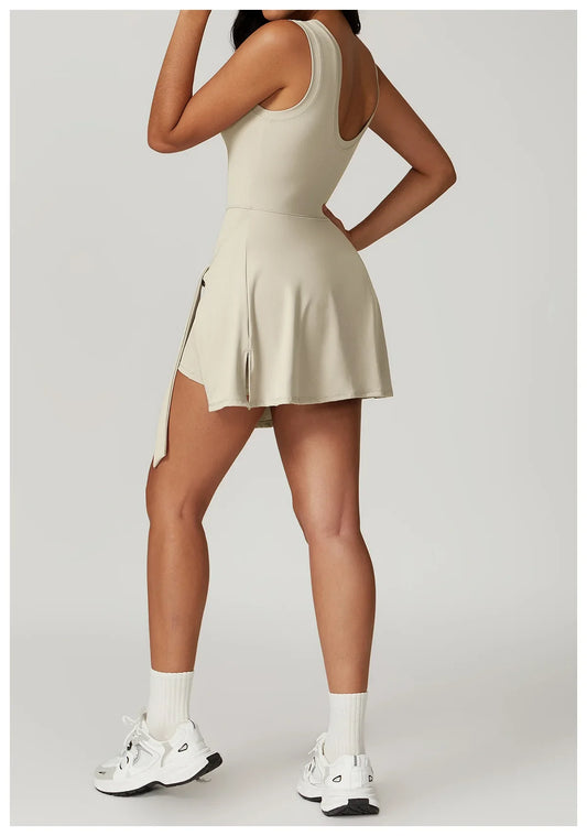Fitness Dress with Side Knot and Round Neckline