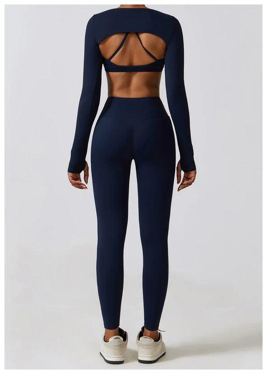 Fitness Set with Cut-Out Top and High-Waisted Leggings