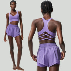 Fitness Set with Cross-Back Top and Loose-Fit Shorts