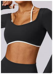 Long Sleeve Fitness Top with Front Cut-Out and Open Back