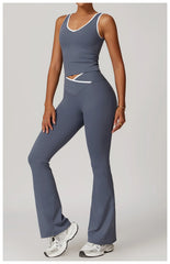 Fitness Set with Racerback Top and Shorts or Flared Trousers