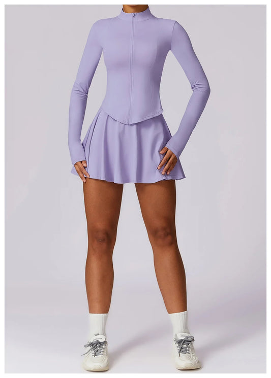 Long Sleeve Fitness Dress with Flared Skirt